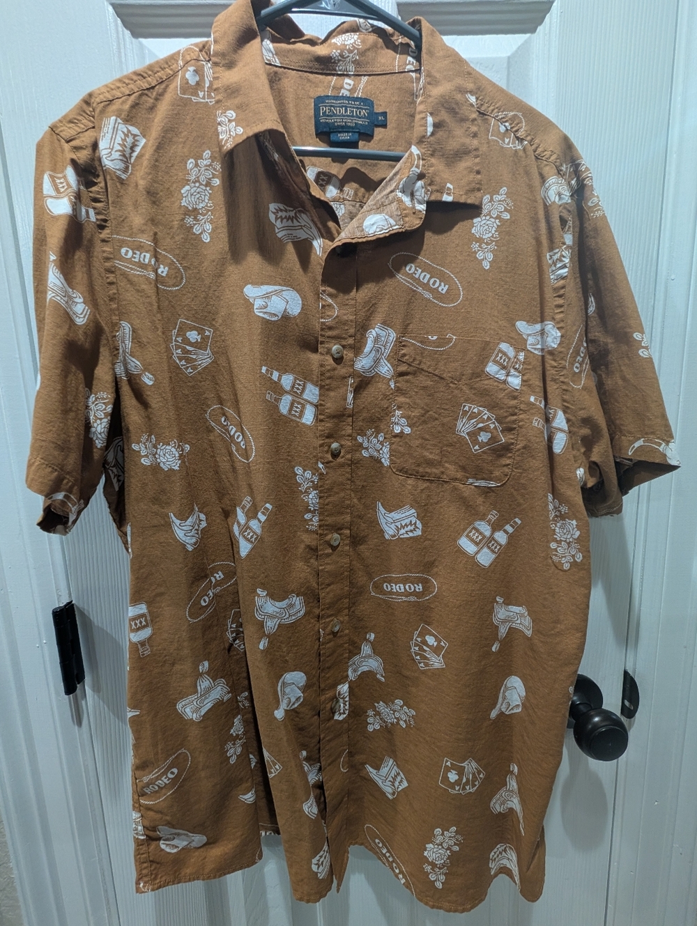 Pendleton Brown Short-Sleeve Button-Down with White Western Print